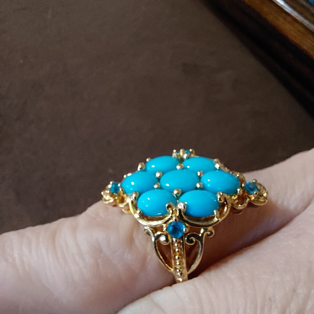 Sleeping Beauty Turquoise Ring Platinum/925 & 14k YG Ring Size 9 - Picture 5 of 9